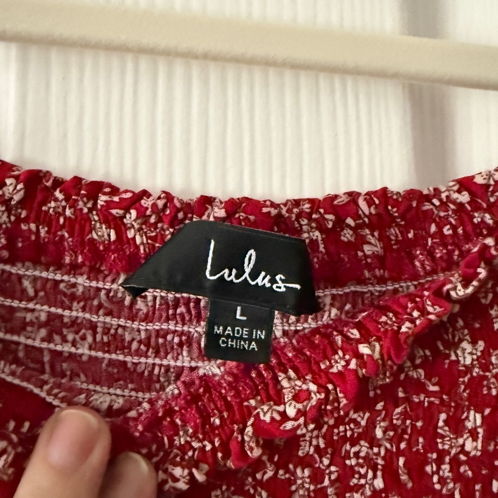 Lulu's Red Floral Off-Shoulder Jumpsuit - Picture 4 of 5